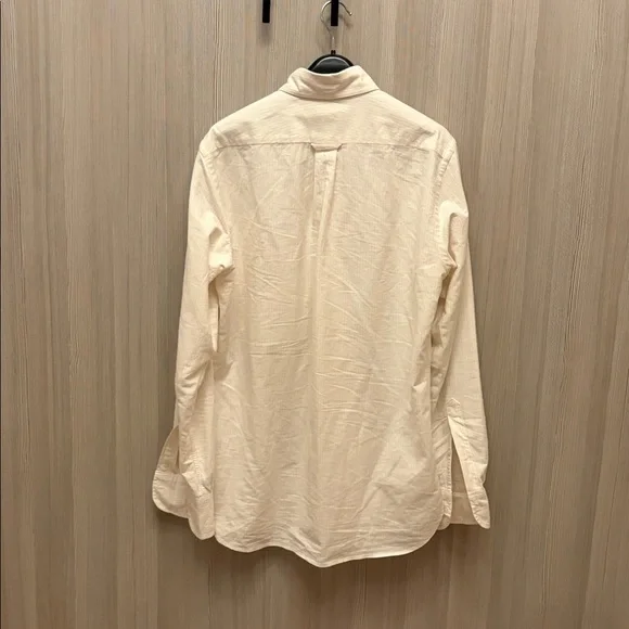Drakes - Cream Ticking Stripe Cotton Oxford Cloth Button-Down Shirt - Size 15 - Picture 7 of 8